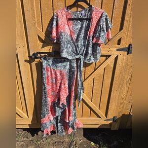 Bohemian Paisley Wrap Top and Skirt Set